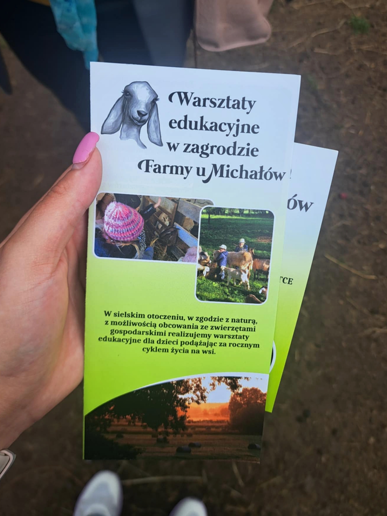 Ulotki dot. Warsztatów edukacyjnych w zagrodzie Farmy u Michałów w Jeninku.