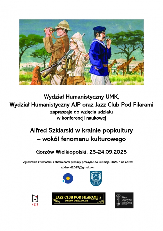 Plakat promujący konferencje naukową pt. "Alfred Szklarski w krainie popkultury - wokół fenomenu kulturowego".