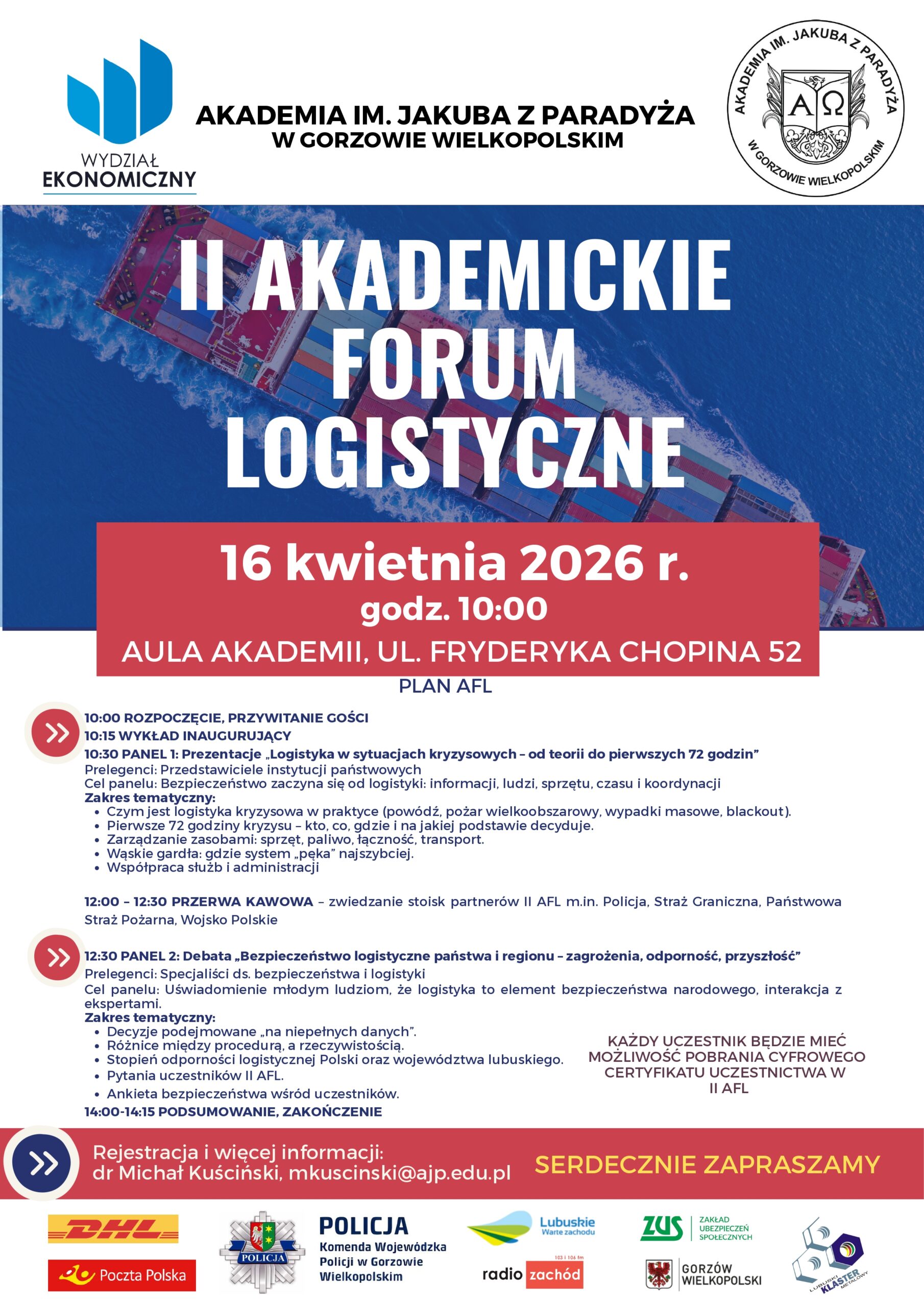 Plakat dotyczący II Akademickiego forum Logistycznego